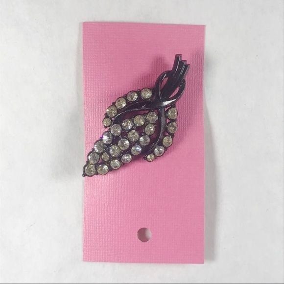 Vintage Silver and Black Wheat Rhinestone Brooch - Picture 2 of 5